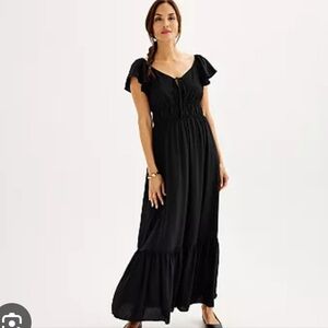 Nine West Black Ruffled Tiered Maxi Dress